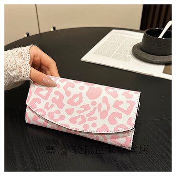 Kangaroo 2025 new long leopard print wallet trendy pink