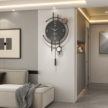 Yunya creative modern style simple high-end clock wall hanging restaurant clock wall clock home fashionable atmosphere living room decoration modern minimalist black-swingable 41*84cm