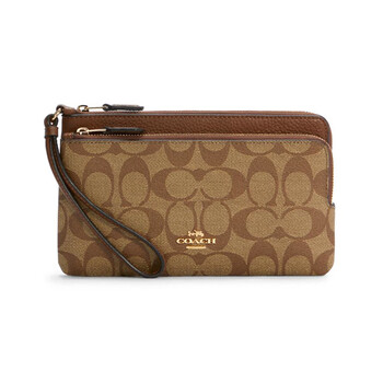 Coach double zip wallet 20 double zipper leather card holder wallet clutch medium size women's basic outfit (bag + dust bag)