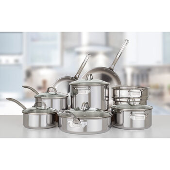 Viking 3ply pots and pans set 13 piece stainless steel stainless steel color l