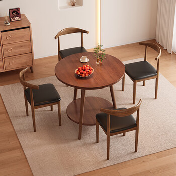 Shanshan wooden art round dining table home coffee table modern minimalist living room small table small apartment double-layer small round table dining table