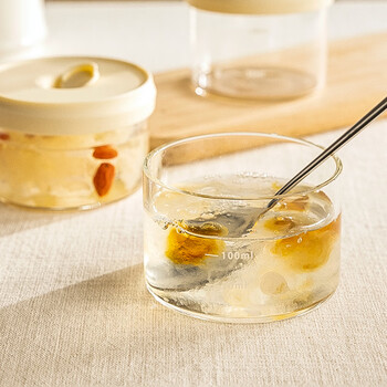 Wellmeet bird's nest refillable bottle, food grade, steamable, high temperature resistant glass, household stew pot, small fresh stew, special sealed jar, milky yellow, 1 piece, 220ml, steamed with lid, no odor