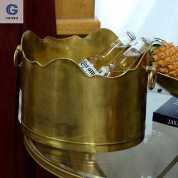 Guein india imported brass decorative large ice bucket retro old wine barrel european and american flowerware villa club soft decoration crafts