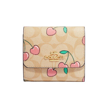 Coach trifold wallet 11 folded cherry print coated canvas card holder wallet small size women's basic outfit (bag + dust bag)