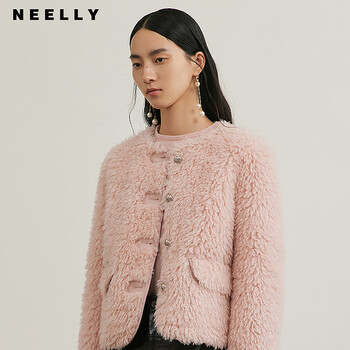Neelly nali shopping mall's new winter style solid color commuter short coat for women, slim and exquisite top, pearl pink s