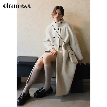 Olrain woolen coat women's winter design two-wear lapel double-sided wool coat oatmeal s