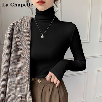 La chapelle turtleneck bottoming shirt for women, autumn and winter new threaded thin tight long-sleeved knitted top, black s