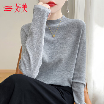 Tingmei sheep wool bottoming sweater for women in autumn and winter half turtleneck knitted loose sweater with warm top inside, stylish and can be worn outside