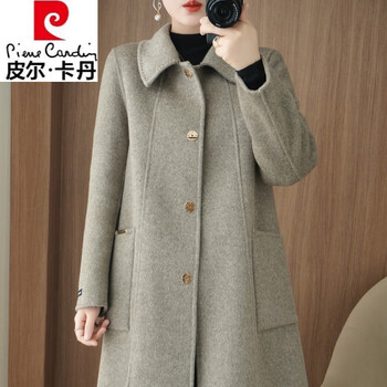 Pierre cardin brand women's double-sided cashmere coat women's mid-length loose large autumn and winter new high-end pure wool coat oatmeal color m 110-125 catties