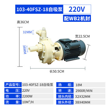 Fs/fsz chemical pump corrosion-resistant engineering plastic pump seawater centrifugal pump acid and alkali resistant self-priming self-priming pump 40fsz2.2kw220vwb2 mechanical seal