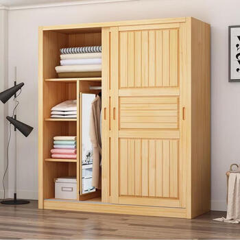 Jinlai solid wood sliding door wardrobe solid wood 2 doors simple modern pine cabinet bedroom large wardrobe log assembly 80-100 top cabinets (picture 2) delivery to home installation by yourself