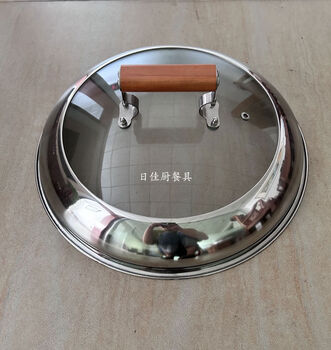 Stainless steel stove pot lid, large pot lid, visible pot lid, steam pot lid, floor pot lid, iron pot stew pot lid, 58cm wooden handle combination lid