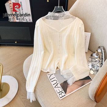 Pierre cardin french half turtle collar velvet lace bottoming top for women 2025 autumn and winter thickened design chic swing collar small top apricot (warm) velvet xl recommendation 115-125