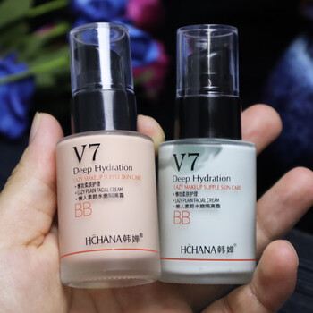 Han chan v7 isolation cream, concealer and makeup cream in one, purple to brighten skin tone, green to cover redness, bloodshot oily skin, acne-prone skin, natural color*1+green*1