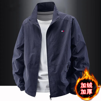 Iqvq light luxury high-end official brand jacket men's casual jacket spring, autumn and winter new velvet high-end men's clothing dark blue red and blue small label jacket-velvet thickening 2xl (recommended 145-160 pounds)