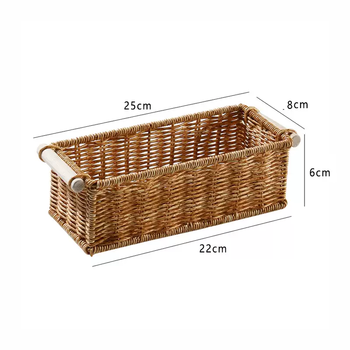 Yusenyi cosmetics storage box lipstick key storage box remote control storage basket snacks plastic rattan woven desktop storage light coffee color 25x8x6cm wooden handle light coffee color 25x8x6cm wooden handle