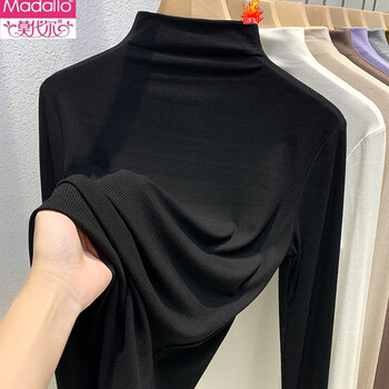 Modal black half turtleneck bottoming shirt for women, spring and autumn style long-sleeved t-shirt 2026 new style with modal top for women, black s