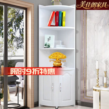 Meijialang european corner cabinet solid wood triangular storage rack multi-functional corner wine cabinet storage corner bookcase tea display shelf warm white (not the main picture) 35 width 79.8 height