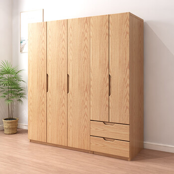 Mulisen solid wood wardrobe simple modern chinese oak wardrobe small apartment home bedroom storage cabinet four or six doors large cabinet 0.8 meters two door a cabinet 1