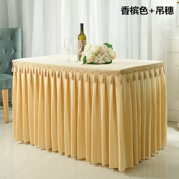 Yusenyi customized tassel gold velvet business conference tablecloth table skirt table cover buffet table skirt buddha table for table party champagne color gold velvet-tassel length 240x width 40x height 75cm