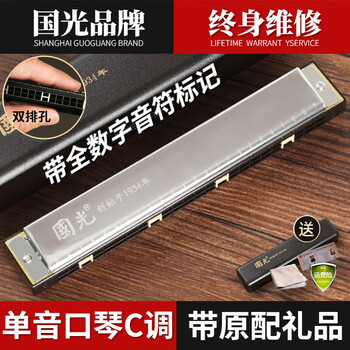 Guoguang harmonica 24 holes single tone c key double row digital phonetic symbols for beginners students children girls boys entry single tone c major 24 double hole single tone texture silver with original gifts