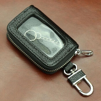 Shijanu men's car key case universal car remote control protective cover trendy zipper fashion compact keychain black