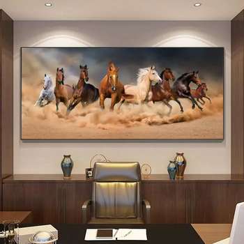 Yusenyi eight horses picture living room hanging painting chinese painting office sofa background ten thousand horses galloping decorative painting horse picture wall eight horses picture 01 thickened brushed aluminum alloy frame-waterproof textured surface noble black frame 140x60cm