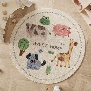 Yusenyi children's room carpet, bedroom bedside rug, round climbing mat, thickened and scrubable girls' study floor mat, animal garden (super soft and comfortable), diameter 140cm (high cost-effectiveness)
