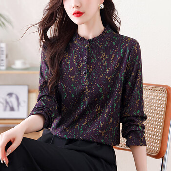 Dulan australian velvet thermal printed bottoming shirt women's autumn and winter new fashion age-reducing casual temperament inner shirt top color xl