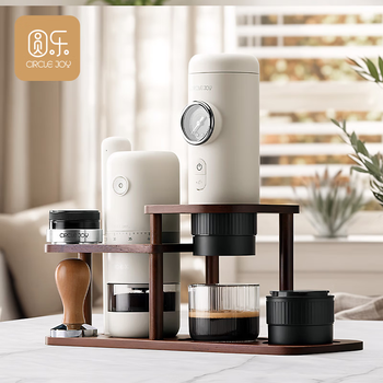 Circle joy portable coffee machine car camping handheld espresso semi-automatic high-voltage electric grinder wooden frame set