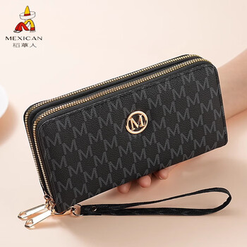 Scarecrow (mexican) new large-capacity women's clutch multi-card slot double zipper mobile phone coin purse black