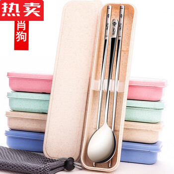 Mzxm japan imported quality stainless steel box with engraving, portable tableware, zodiac sign 304 chopsticks spoon 304 chopsticks spoon-(zodiac dog) plastic box style