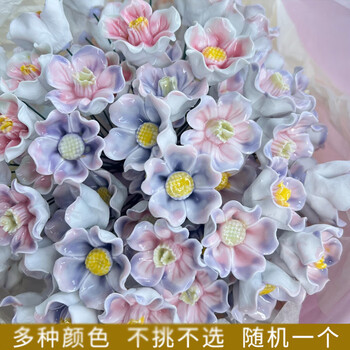 Jingdezhen high temperature handmade ceramic flowers imitation flower vase everlasting flower bouquet decoration ornament for girlfriend gift single layer gradient flower mix and match with flower stem/high-quality glaze