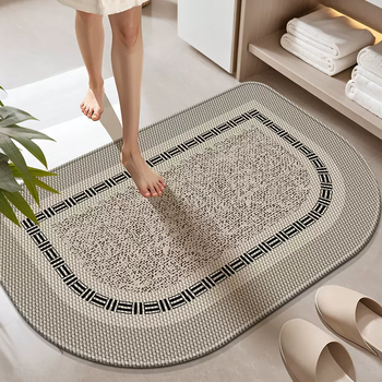 Yusenyi bathroom bathroom water floor mat bathroom entrance linen carpet door bathroom mat toilet non-slip foot mat large round corner mosaic color (linen material) 40x60cm (small size, quality for early use)