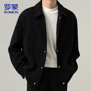 Romon jacket men's autumn and winter trendy casual loose lapel jacket men's versatile clothes men's black xl