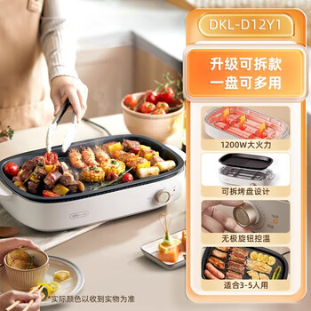 Electric baking pan, household barbecue stove, grilled fish plate, split household barbecue plate, outdoor barbecue stove, light smoke barbecue pot, light gray + knob temperature control
