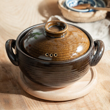 Wan doyaki japanese earthen pot soup and stew household casserole gas stove available ceramic soup pot cooking rice pot porridge pot big ear purple gold no. 2 pot (suitable for 2-4 people) 3l