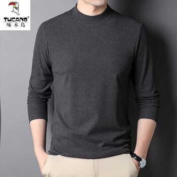 Woodpecker half turtleneck double-sided velvet bottoming shirt for men, long-sleeved t-shirt with brushed sweatshirt for autumn and winter, thickened thermal underwear, dark gray 2xl, weight 130~150