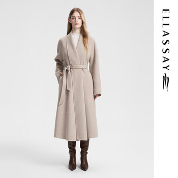 Ellassay new autumn and winter sheep wool elegant temperament long collarless woolen coat with lace for women ewb354d02300