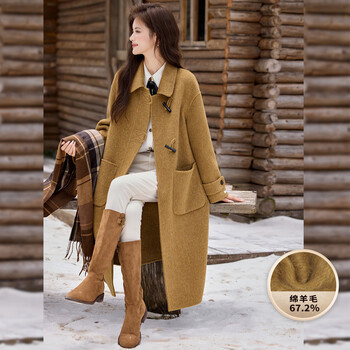 Bailuyu lapel college style double-sided wool 25 winter new wool blended large pocket coat for women sand yellow m
