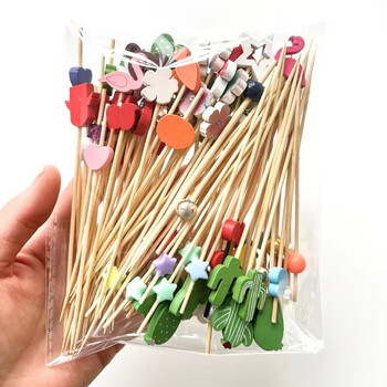 Carole disposable fruit skewers bamboo skewers flower skewers fruit forks creative art toothpicks cocktail skewers hamburger skewers commercial fruit inserts large mix 12cm (100 pieces)