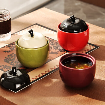 Zunmousi ceramic stew pot with lid, small soup cup for household use, new bird's nest soup, food grade steamed soup, small soup pot for one person, small apple stew pot, purple, food grade