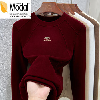 Modal round neck german velvet bottoming shirt for women with autumn and winter tops 2025 new thickened double-sided velvet warm black t-shirt for women ankola red m