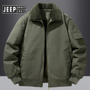 Jeep spirit jeep air force pilot jacket men's winter plush thickened cotton loose men's middle-aged cotton jacket fur collar military green (dark) m (100-125 jin)