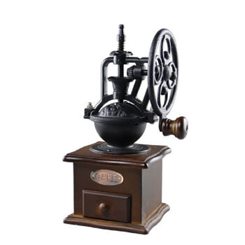 Retro hand-cranked coffee grinder coffee bean grinder hand-cranked small coffee machine household grinder small rocking wheel dark brown + free brush + free bean spoon