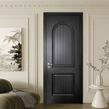 French retro room door, bedroom door, black wooden door, home interior door, powder room door, simple modern solid wood door, french single buckle line, line painted door (color can be customized)