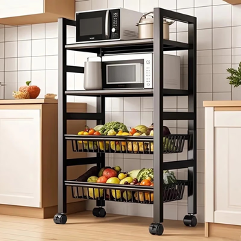 Zhuobo kitchen storage rack floor-standing storage rack metal storage rack small shelf bh12 four layers 60cm wide black