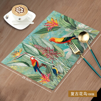 Erzhi disposable placemat paper western food home placemat nordic style restaurant birthday party table paper pad place paper 100 pieces of retro flowers and birds