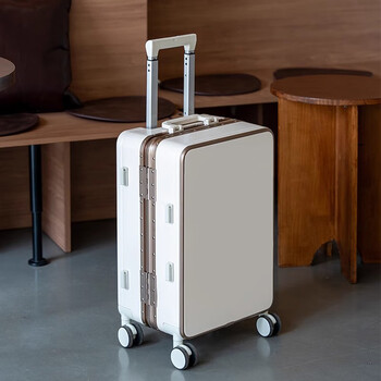 Woodpecker suitcase aluminum frame is strong and durable, thickened and can seat one person, 26-inch high-looking small lightweight boarding suitcase, milky white - hidden bracket + folding cup holder, 24 inches, suitable for travel for 3-5 days