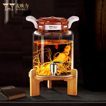 Maioli (myonly) high-end brewing wine container, special glass bottle for brewing wine, wine jar, sealed wine barrel, medicinal wine jar, empty bottle, b type 10 catties upgraded porcelain core faucet, bamboo rack 5l